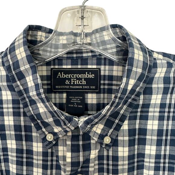 Abercrombie & Fitch Shirt Mens Large Blue White Plaid Muscle Fit Button Down - Picture 5 of 7